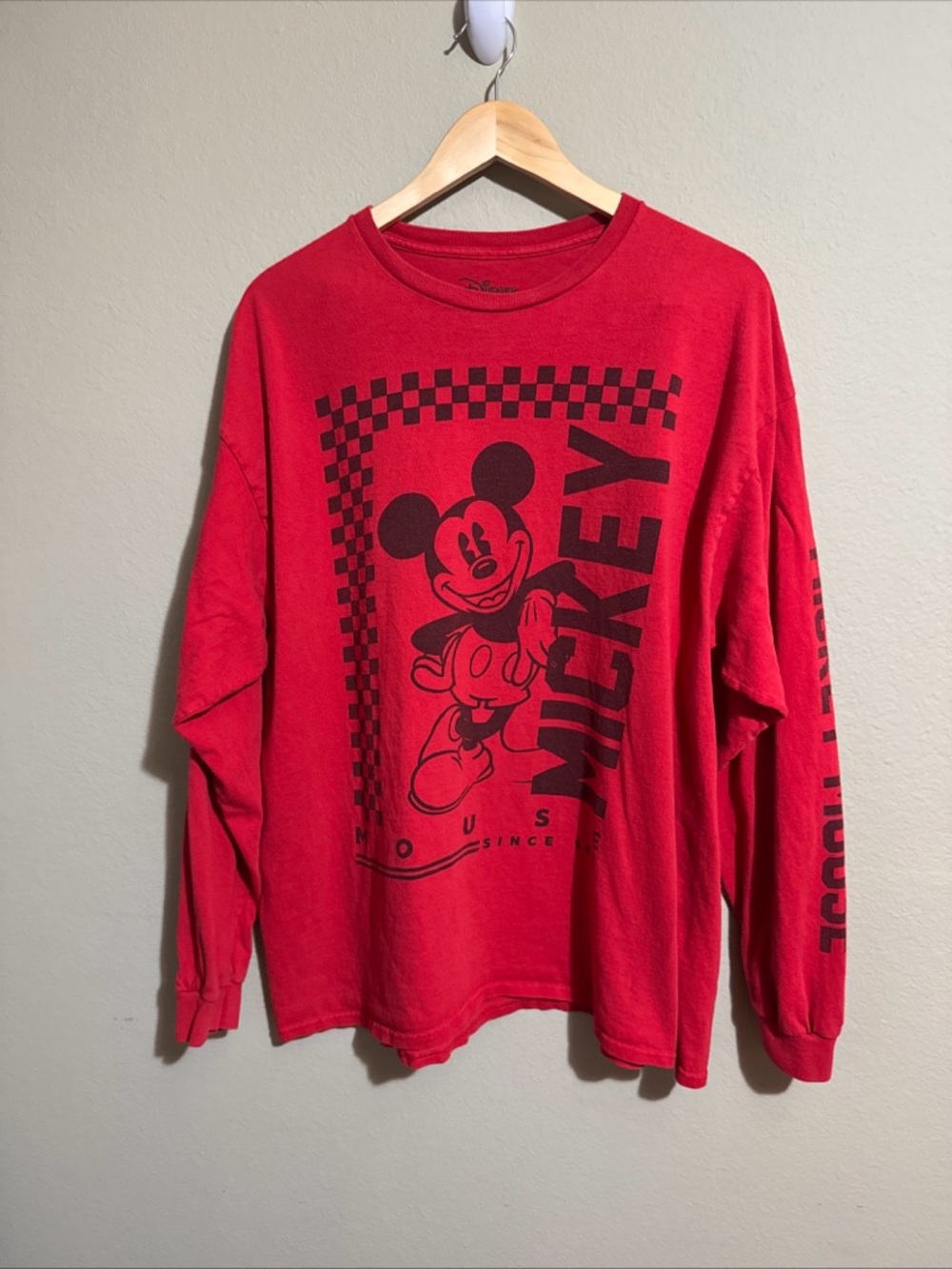 Disney "Mickey Mouse Since 1928" Long Sleeve Red 100% Cotton Men's 2X T-Shirt